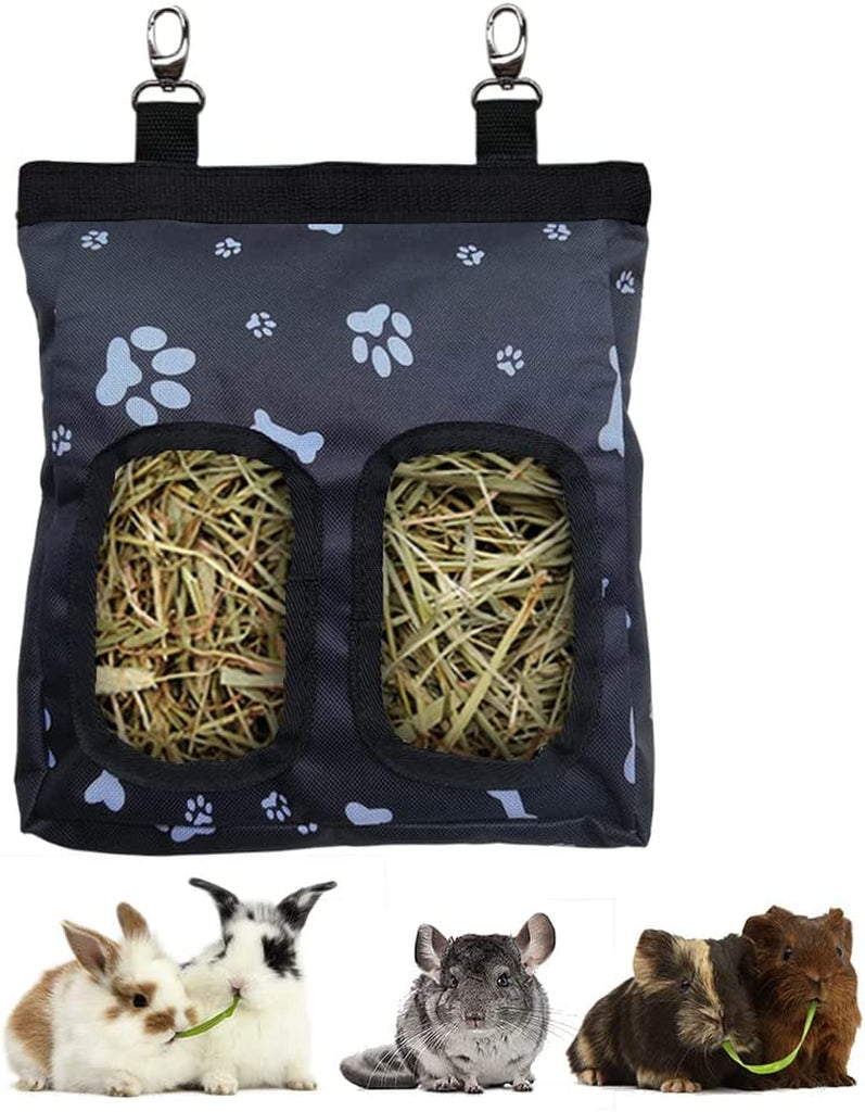 Guinea Pig Hay Feeder, Hanging Rabbit Hay Feeder Bag. Black Paws | Upgraded Double Layer Fabric | Bite Resistant | Cleaner Hay & Less Mess | Small Animal Hay Holder for Bunnies & Chinchillas