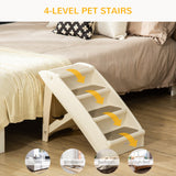 Pawhut Four-Step Foldable Pet Stairs W/ Non-Slip Mats, for S, XS Dogs - Beige