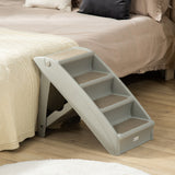 Pawhut Four-Step Foldable Pet Stairs W/ Non-Slip Mats, for S, XS Dogs - Grey