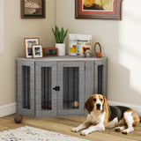 Dog Crate Furniture End Table, Dog Cage with Cushion - Grey