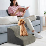 2-Tier Dog Ramp Pet Stairs with Washable Cover and High-Density Foam