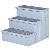 Pawhut 3 Step Wooden Dog Steps Pet Stairs Cat Ladder for Bed with Storage Grey