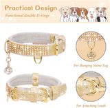 Cat Collar, Dog Collar, [Bling Rhinestones] Premium PU Leather with Pendant Adjustable Collars for Small to Medium Dog Medium Gold
