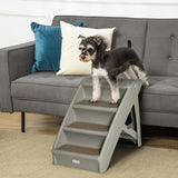 Pawhut Four-Step Foldable Pet Stairs W/ Non-Slip Mats, for S, XS Dogs - Grey