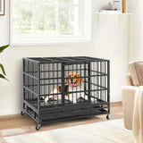 96/120Cm Metal Dog Cage Foldable with Double Door and Wheels