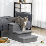 Pawhut 3 Step Dog Steps with Storage Boxes, Cat Stairs for Bed Sofa, Light Grey