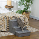 Pawhut 3 Step Dog Steps with Storage Boxes, Cat Stairs for Bed Sofa, Light Grey