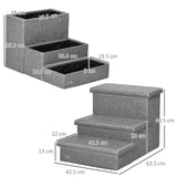 Pawhut 3 Step Dog Steps with Storage Boxes, Cat Stairs for Bed Sofa, Light Grey