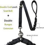 360° No Tangle Double Dog Leash, 2-In-1 Bungee Seatbelt Leash | 360°Tangle Free Coupler, Dual Padded Handles, Shock Bungee Buffer,Adjustable Fits M & L Dogs for Walking & Car Travel