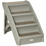 Pawhut Four-Step Foldable Pet Stairs W/ Non-Slip Mats, for S, XS Dogs - Grey