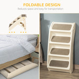 Pawhut Four-Step Foldable Pet Stairs W/ Non-Slip Mats, for S, XS Dogs - Beige
