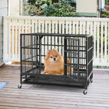 96/120Cm Metal Dog Cage Foldable with Double Door and Wheels