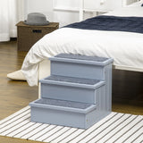 Pawhut 3 Step Wooden Dog Steps Pet Stairs Cat Ladder for Bed with Storage Grey