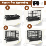 96/120Cm Metal Dog Cage Foldable with Double Door and Wheels