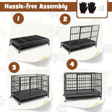 96/120Cm Metal Dog Cage Foldable with Double Door and Wheels