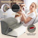 2-Tier Dog Ramp Pet Stairs with Washable Cover and High-Density Foam