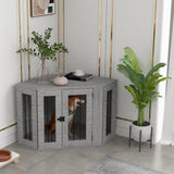 Dog Crate Furniture End Table, Dog Cage with Cushion - Grey