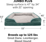 Orthopedic Dog Bed for Large Dogs W/ Removable Bolsters & Washable Cover, for Dogs up to 125 Lbs - Plush & Velvet Waves Perfect Comfort Sofa - Celadon Green, Jumbo Plus/Xxl
