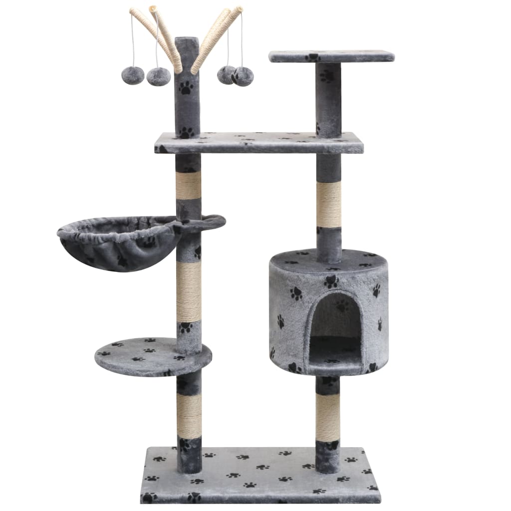 NNEVL Cat Tree with Sisal Scratching Posts 125 cm Paw Prints Grey-0