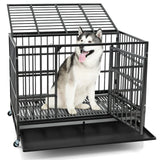 96/120Cm Metal Dog Cage Foldable with Double Door and Wheels