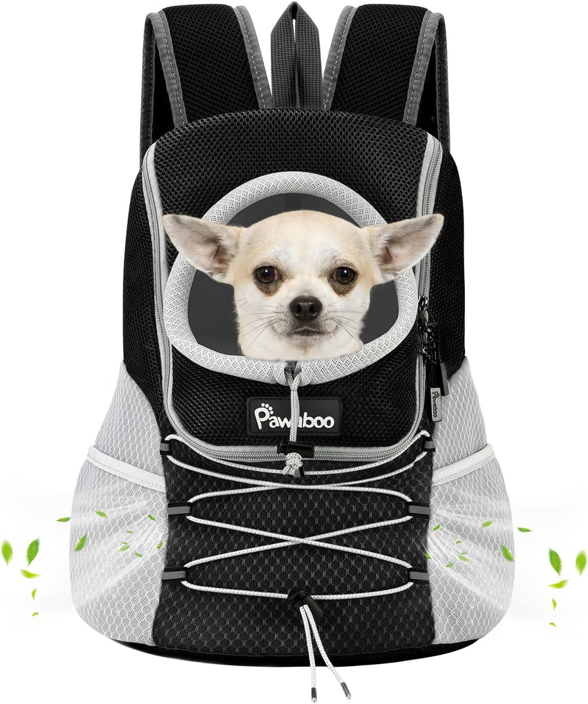 Pet Dog Front Carrier Backpack,Ventilated Mesh Puppy Back Pack | with Adjustable Straps,Storage Pockets,For Travel Hiking Cycling Outdoor Adventures,Black + Grey,S