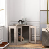 Dog Crate Furniture End Table, Dog Cage with Cushion - Grey
