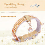 Cat Collar, Dog Collar, [Bling Rhinestones] Premium PU Leather with Pendant Adjustable Collars for Small to Medium Dog Medium Gold