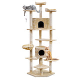 NNEDSZ Cat Tree 203cm Trees Scratching Post Scratcher Tower Condo House Furniture Wood Beige-0