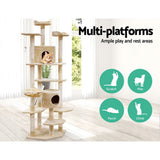 NNEDSZ Cat Tree 203cm Trees Scratching Post Scratcher Tower Condo House Furniture Wood Beige-2