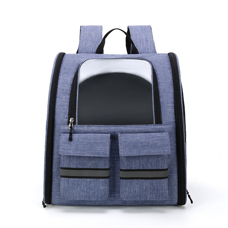 NNEDSZ Light Blue Collapsible Pet Carrier Backpack with Trolley Sleeve-0