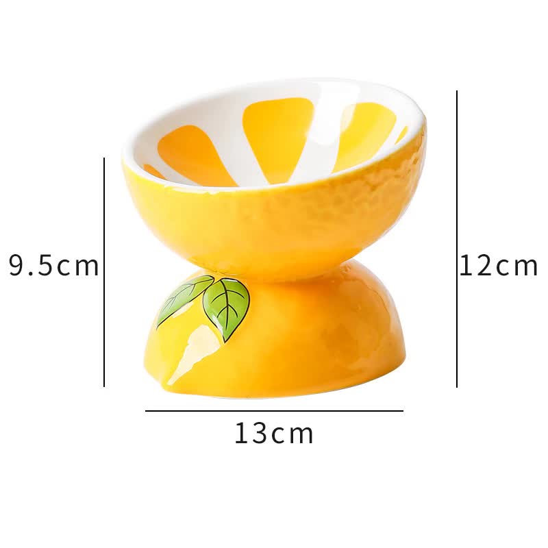 NNEDSZ Ceramic Elevated Pet Food Bowl - Cute Lemon Pattern Design for Cats and Small Dogs-0