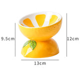 NNEDSZ Ceramic Elevated Pet Food Bowl - Cute Lemon Pattern Design for Cats and Small Dogs-0