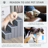 Pawhut 3 Step Wooden Dog Steps Pet Stairs Cat Ladder for Bed with Storage Grey