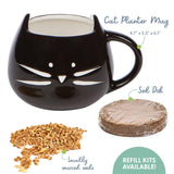 Organic Cat Grass Kit with Black Cat Ceramic Planter, Easy Indoor Planting Gift Set