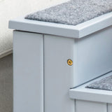 Pawhut 3 Step Wooden Dog Steps Pet Stairs Cat Ladder for Bed with Storage Grey