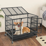 96/120Cm Metal Dog Cage Foldable with Double Door and Wheels