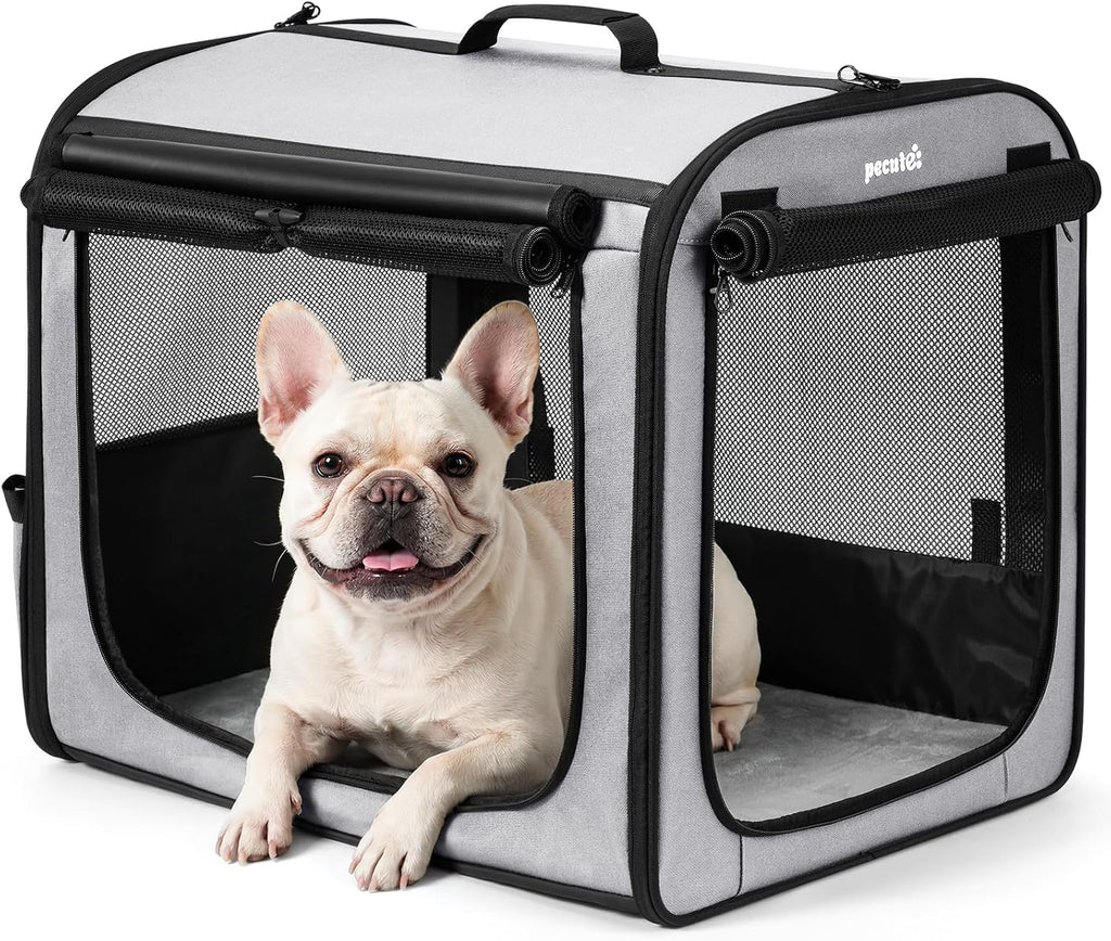 Dog Car Carrier Lightweight 61×45×52Cm, Foldable Dog Carrier, Grey | Easy to Assemble, Portable and Breathable Pet Carrier, Suitable for Indoor and Outdoor Use, Dog Travel Crate with Curtain