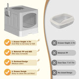 Large Foldable Cat Litter Box with Scoop, Front Entry Top Exit Cat Litter Pan with Lid, Enclosed Anti-Splashing Kitty Litter Box, Drawer Type Cat Litter Easy Cleaning and Scoop, Gray