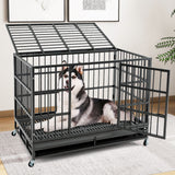 96/120Cm Metal Dog Cage Foldable with Double Door and Wheels