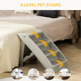 Pawhut Four-Step Foldable Pet Stairs W/ Non-Slip Mats, for S, XS Dogs - Grey
