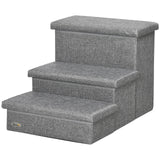 Pawhut 3 Step Dog Steps with Storage Boxes, Cat Stairs for Bed Sofa, Light Grey