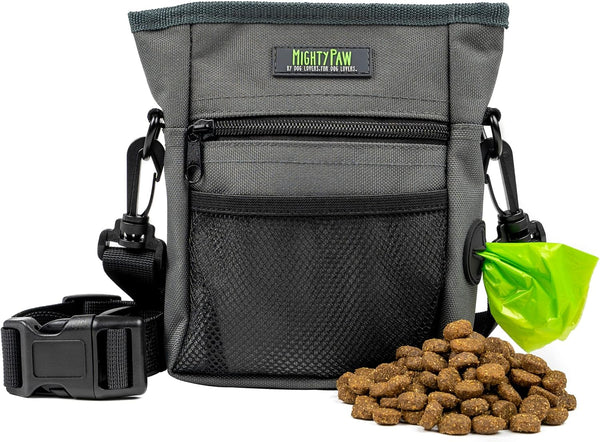 Dog Treat Pouch 2.0. Pet Training Hands Free Snack Bag. Holds 2 Cups Kibble, Phone & Keys. Magnetic Clasp & Waist Belt Clip. Includes 1 Roll of Poop Bags