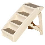 Pawhut Four-Step Foldable Pet Stairs W/ Non-Slip Mats, for S, XS Dogs - Beige