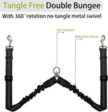 360° No Tangle Double Dog Leash, 2-In-1 Bungee Seatbelt Leash | 360°Tangle Free Coupler, Dual Padded Handles, Shock Bungee Buffer,Adjustable Fits M & L Dogs for Walking & Car Travel